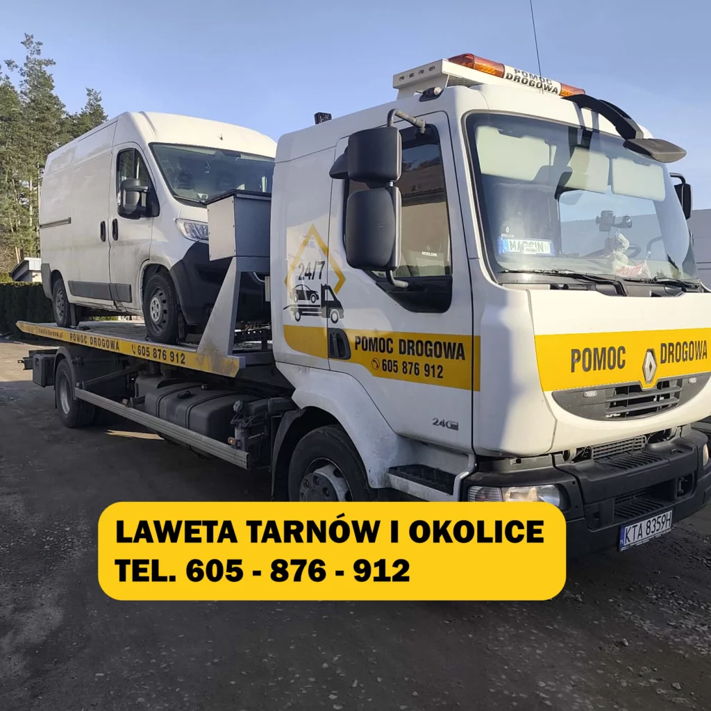 Laweta Tarnów – pomoc drogowa 24h, transport busa na platformie, tel. 605 876 912
