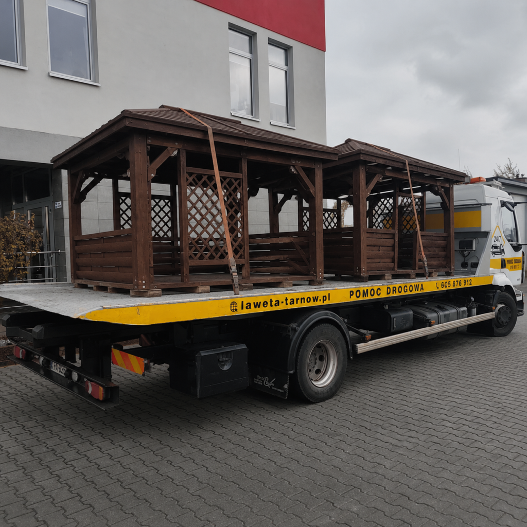 Transport altan ogrodowych lawetą w Tarnowie – przewóz dużych konstrukcji drewnianych
