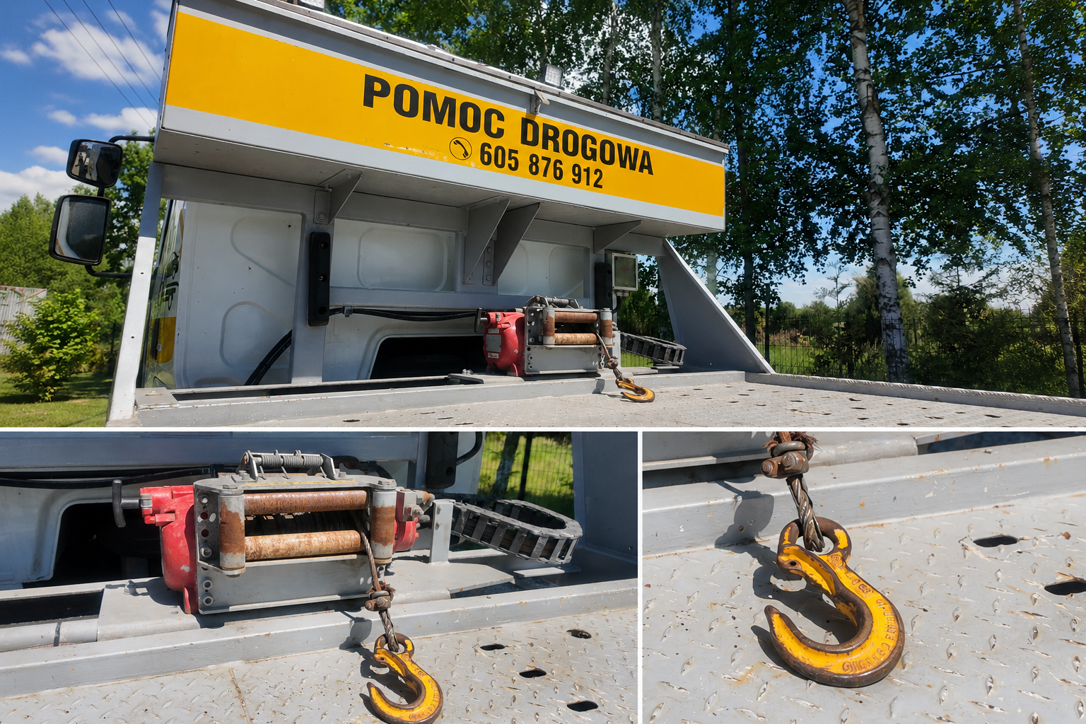 Wyciągarka na lawecie pomocy drogowej Tarnów używana do bezpiecznego wyciągania samochodów z rowów i poboczy